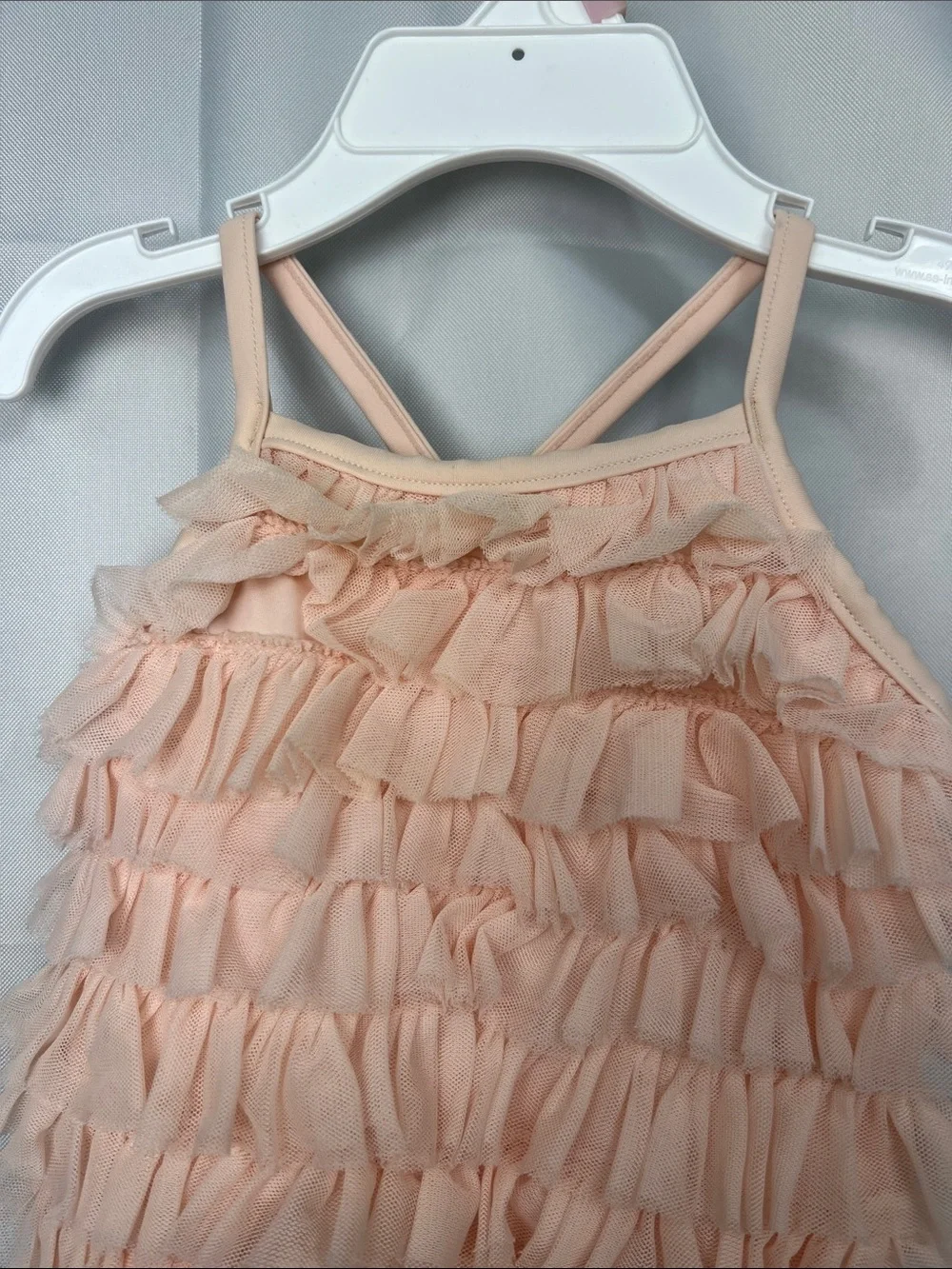 Baby Gap Peach ruffled one piece swimsuit size 6-12 months
